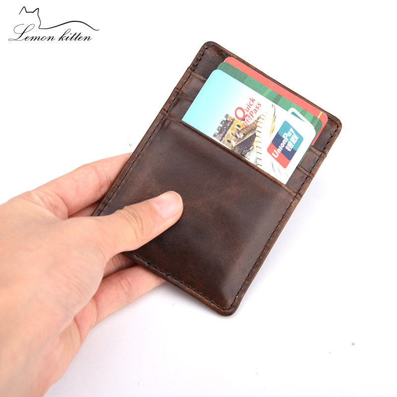 New Men's Leather Wallet Card Holder Retro Oil Wax creditcard holder Head Layer Kraft Bag Wholesale Wallet tarjetero hombre